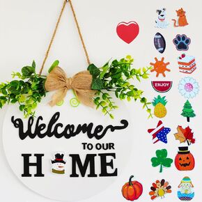 Welcome Sign for Front Door Decor for Hanging Farmhouse Porch, Outdoor Wall, Door Signs for Home, for Spring Summer Fall All Seasons All Holiday