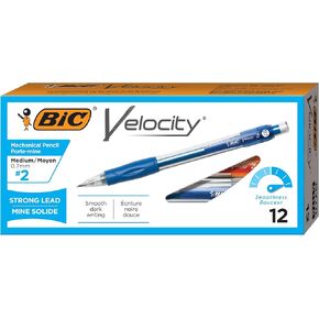 BIC Velocity Strong Lead Mechanical Pencils, With Colorful Barrel, Thick Point (0.9mm), 12-Count Pack Mechanical Pencils With Erasers