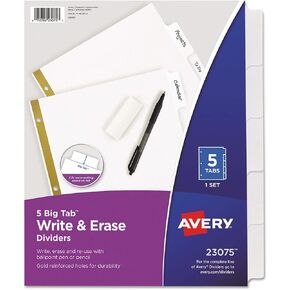 Avery 23075 5 Count Clear Write-On Dividers