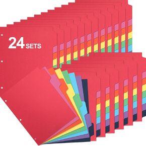 Thenshop 192 Pieces 3 Ring Binder Dividers with Tabs 24 Sets 8 Tab Dividers for 3 Ring Binders Letter Size Page Dividers for 3 Ring Binder with Tabs (Bright Color)