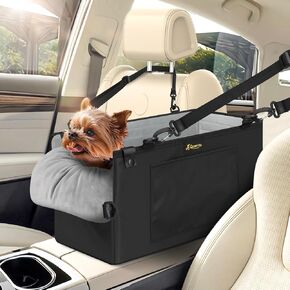 QUMY Dog Car Seats for Small Dogs Up to 11lbs, Portable Center Console Dog Booster Seat, Multi-purpose Puppy Car Seat with Adjustable Safety Belt, Travel Pet Car Carriers for Small Dogs and Cat, Black
