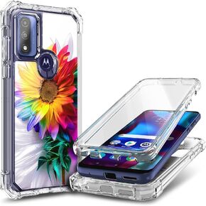 NZND متوافق مع حافظة Moto G Pure، Moto G Play 2023/G Power 2022 مع [واقي شاشة مدمج]، غطاء متين مقاوم للصدمات لكامل الجسم، جراب متين مقاوم للصدمات (ريش أرجواني)