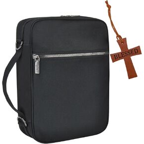 NGIL Canvas Bible Cover, Large Organizer for Men/Women, Book Church Cover Bible with Handle and Cross Bookmark Set (Black)