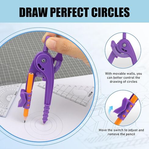 20 Pieces Compass Geometry Tool Multicolour Math Compass Drawing Compass for Geometry Plastic Geometry Compass with Pencil for Student Classroom School Office Drafting Art Drawing (4 Colors, 20 PCS) in Kuwait