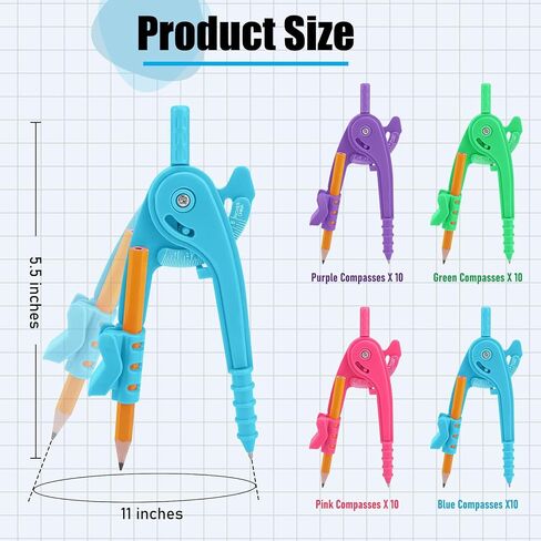 20 Pieces Compass Geometry Tool Multicolour Math Compass Drawing Compass for Geometry Plastic Geometry Compass with Pencil for Student Classroom School Office Drafting Art Drawing (4 Colors, 20 PCS) in Kuwait