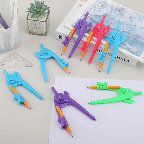 20 Pieces Compass Geometry Tool Multicolour Math Compass Drawing Compass for Geometry Plastic Geometry Compass with Pencil for Student Classroom School Office Drafting Art Drawing (4 Colors, 20 PCS) in Kuwait