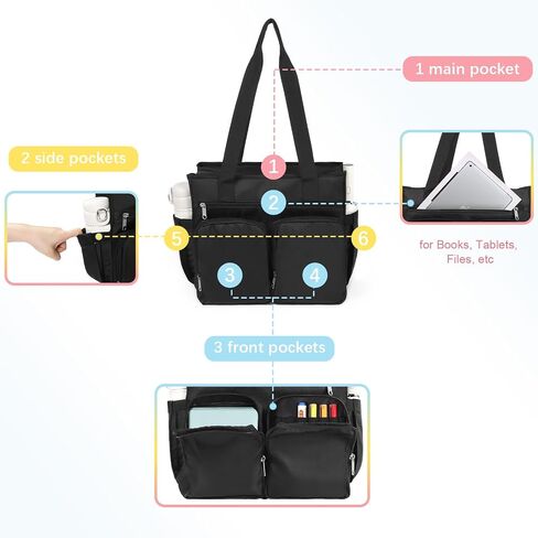 WOMACO File Tote Bag with Handle, Portable Hanging File Folder Organizer Work Bag with Zipper, Document Organizer Box for Letter Size File Folder (Black, Medium) in Saudi Arabia