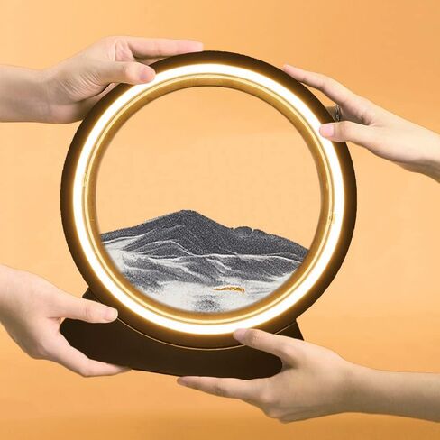 Oneshow Moving Sand Art Painting with LED Light 3D Liquid Motion Dynamic Sand Art Picture Sandscape Display Flowing Sand Round Glass Frame Relaxing Desktop Decor for Home Office Adults Gifts (Black) in Saudi Arabia