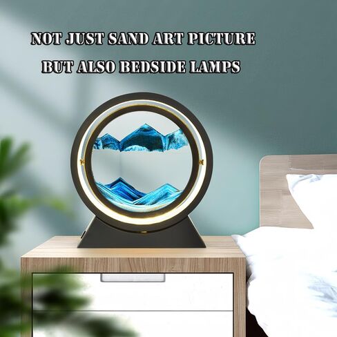 Oneshow لوحة فنية رملية متحركة مع ضوء LED ثلاثي الأبعاد حركة سائلة ديناميكية صورة فنية رملية عرض رملي متدفق إطار زجاجي مستدير للاسترخاء ديكور سطح المكتب للمنزل والمكتب هدايا للبالغين (أسود) in Kuwait