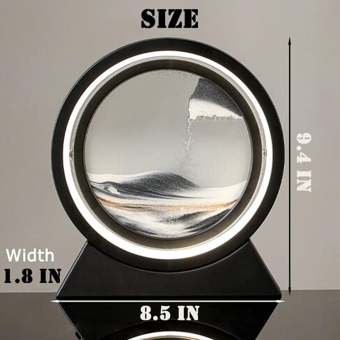 Oneshow Moving Sand Art Painting with LED Light 3D Liquid Motion Dynamic Sand Art Picture Sandscape Display Flowing Sand Round Glass Frame Relaxing Desktop Decor for Home Office Adults Gifts (Black) in Saudi Arabia