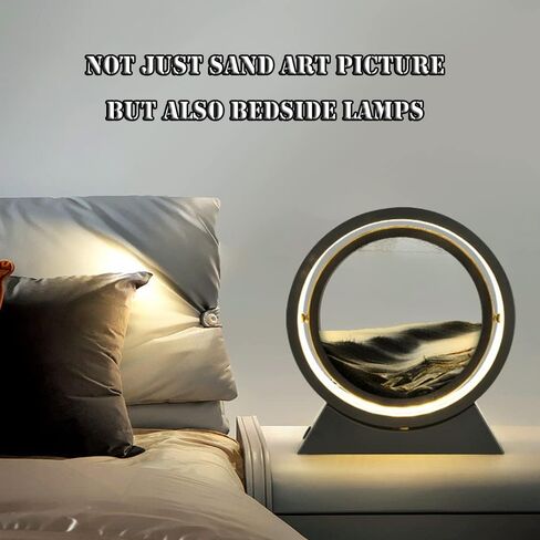 Oneshow Moving Sand Art Painting with LED Light 3D Liquid Motion Dynamic Sand Art Picture Sandscape Display Flowing Sand Round Glass Frame Relaxing Desktop Decor for Home Office Adults Gifts (Black) in Saudi Arabia