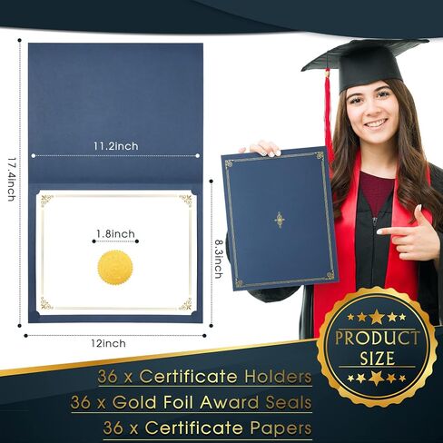 108 Pcs Certificate Kit Award Certificate Collection Include 36 Certificate Holder 36 Certificate Paper 36 Gold Foil Award Seal for Graduation Diploma Accomplishment Document Supplies (Navy Blue) in Saudi Arabia