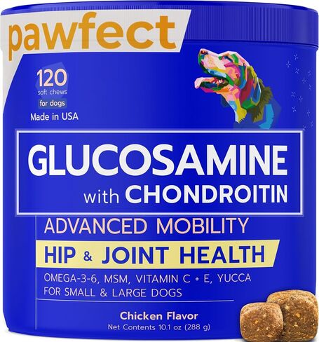 Pawfect Mobility - Glucosamine Treats for Dogs - Hip & Joint Health Supplement Chews w/Omega-3, Chondroitin, MSM - Made in USA - Joint Pain Relief - Hip & Joint Care - 120ct in Saudi Arabia