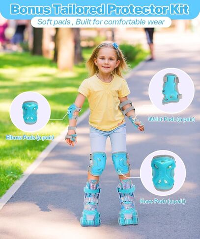 زلاجات دوارة للأطفال من سبورتنير، 4 زلاجات دوارة قابلة للتعديل للفتيات والأولاد والأطفال الصغار والمبتدئين، زلاجات للأطفال مع مجموعة معدات واقية هدية للاستخدام الداخلي والخارجي in Kuwait