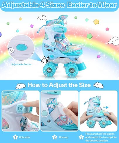 زلاجات دوارة للأطفال من سبورتنير، 4 زلاجات دوارة قابلة للتعديل للفتيات والأولاد والأطفال الصغار والمبتدئين، زلاجات للأطفال مع مجموعة معدات واقية هدية للاستخدام الداخلي والخارجي in Kuwait