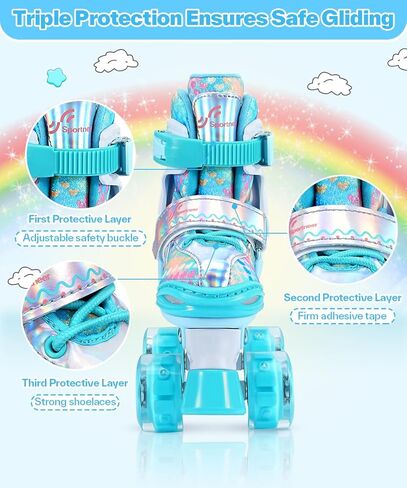 زلاجات دوارة للأطفال من سبورتنير، 4 زلاجات دوارة قابلة للتعديل للفتيات والأولاد والأطفال الصغار والمبتدئين، زلاجات للأطفال مع مجموعة معدات واقية هدية للاستخدام الداخلي والخارجي in Kuwait