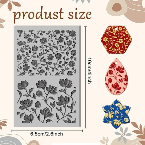 CHGCRAFT Oriental Flowers Polymer Clay Texture Sheets Curled Leaves Clay Texture Vintage Rubber Clay Texture Mat Modeling Pad Texture Sheets for Polymer Clay Making Earrings Jewelry in Saudi Arabia