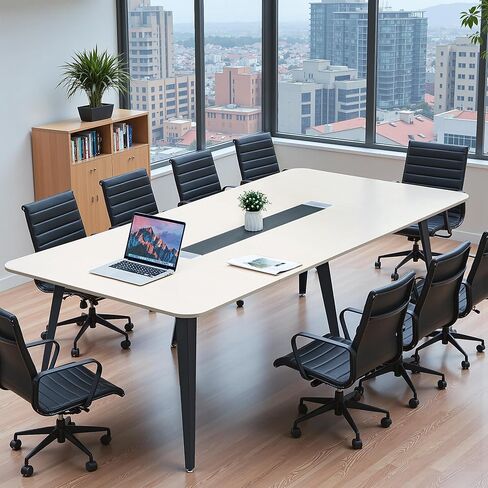 Shahoo 8FT Conference Table, Large Meeting Table with Rectangle Grommet and Metal Frame, Modern Seminar Boardroom Table for Office Conference Room, Black and Brown（94.5L*47.2W*29.9" H） in Saudi Arabia