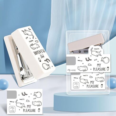 Cute Caetoon Desktop Stapler with Staples, Small Mini Office Stapler, Kids Cartoon Cat Staplers for Desk, Handheld Stapler for Home Office (White) in Saudi Arabia
