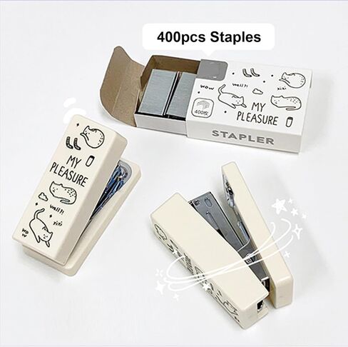 Cute Caetoon Desktop Stapler with Staples, Small Mini Office Stapler, Kids Cartoon Cat Staplers for Desk, Handheld Stapler for Home Office (White) in Saudi Arabia