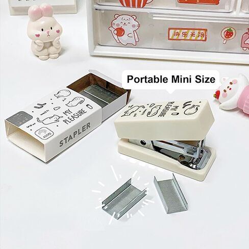 Cute Caetoon Desktop Stapler with Staples, Small Mini Office Stapler, Kids Cartoon Cat Staplers for Desk, Handheld Stapler for Home Office (White) in Saudi Arabia