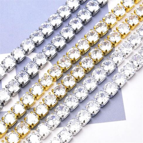 XINMILI 2 Yard 3MM AAA Zircon Crystal Rhinestone Close Chain Trim for Sewing Crafts,DIY Decoration Jewelry Necklace Diamond (4MM, Silver Base) in Kuwait