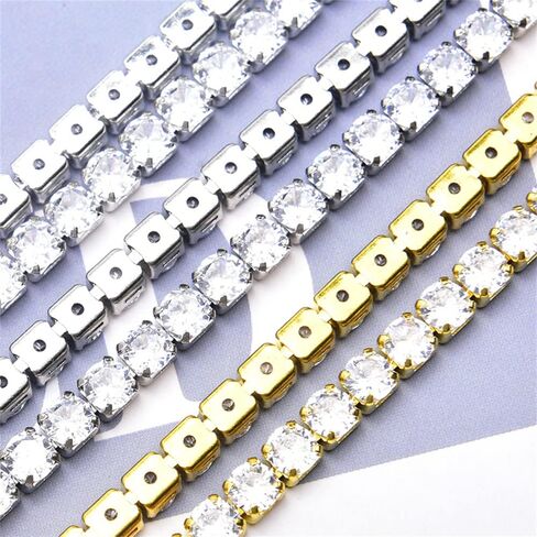 XINMILI 2 Yard 3MM AAA Zircon Crystal Rhinestone Close Chain Trim for Sewing Crafts,DIY Decoration Jewelry Necklace Diamond (4MM, Silver Base) in Kuwait