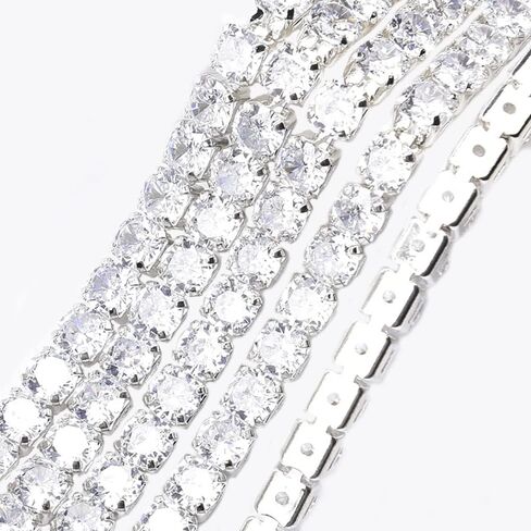 XINMILI 2 Yard 3MM AAA Zircon Crystal Rhinestone Close Chain Trim for Sewing Crafts,DIY Decoration Jewelry Necklace Diamond (4MM, Silver Base) in Kuwait