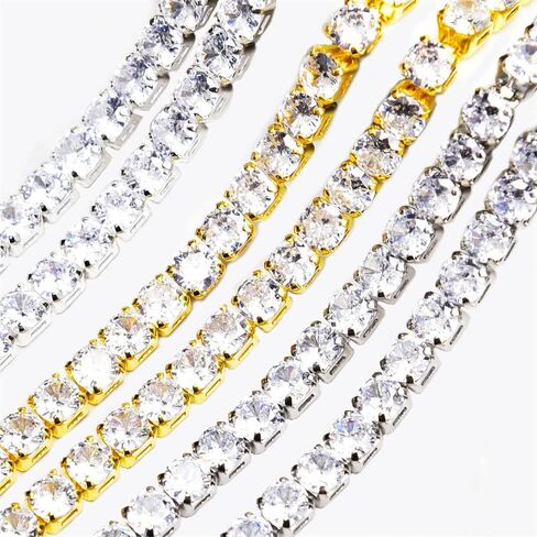 XINMILI 2 Yard 3MM AAA Zircon Crystal Rhinestone Close Chain Trim for Sewing Crafts,DIY Decoration Jewelry Necklace Diamond (4MM, Silver Base) in Kuwait