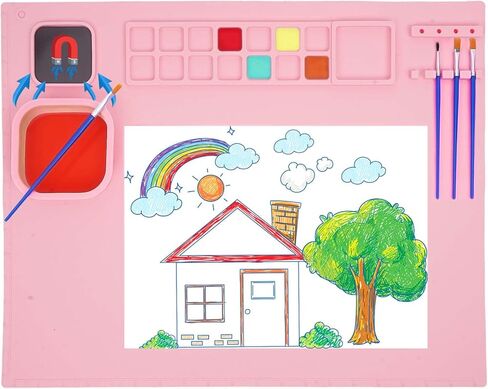 حصيرة سيليكون حرفية، حصيرة سيليكون كبيرة للرسم، 20 × 16 بوصة حصيرة سيليكون غير قابلة للانزلاق مع كوب تنظيف مغناطيسي قابل للفصل، حصيرة للرسم والفن والأعمال اليدوية والراتنج والطين وبلاي دوه in Kuwait