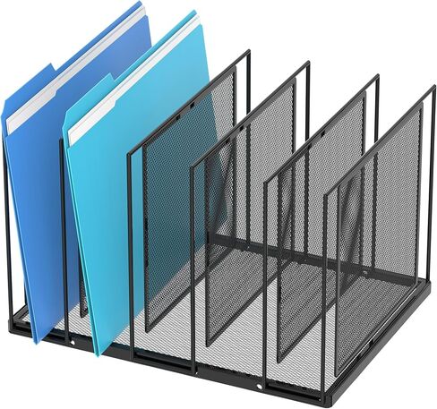 Inclined Desktop File Sorter, 5-Section Vertical File Folder, Mail Sorter Organizer for file holders, Metal File Organizer, Desktop File Folder Organizer for Office Classroom, Black in Saudi Arabia