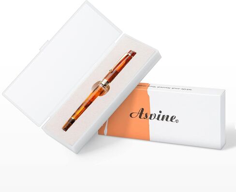 قلم حبر Asvine P20 مكبس من الراتنج الكهرمان، مجموعة كاتبة ناعمة بسن متوسط ​​من الإيريديوم مع حواف ذهبية مع مجموعة حافظة in Saudi Arabia