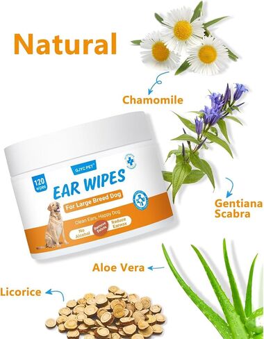 Dog Ear Wipes - Cat Dog Ear Cleaner, Puppy Ear Wipes Wash Cleaner for Dogs Cats - 100 Wipes for Dog Cat Ear Cleaning, Remove Ear Wax Dirt Debris for Dogs Cats Ear Infection Treatment Wipes in Saudi Arabia