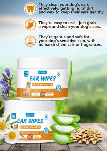 Dog Ear Wipes - Cat Dog Ear Cleaner, Puppy Ear Wipes Wash Cleaner for Dogs Cats - 100 Wipes for Dog Cat Ear Cleaning, Remove Ear Wax Dirt Debris for Dogs Cats Ear Infection Treatment Wipes in Saudi Arabia