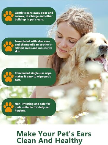 Dog Ear Wipes - Cat Dog Ear Cleaner, Puppy Ear Wipes Wash Cleaner for Dogs Cats - 100 Wipes for Dog Cat Ear Cleaning, Remove Ear Wax Dirt Debris for Dogs Cats Ear Infection Treatment Wipes in Saudi Arabia