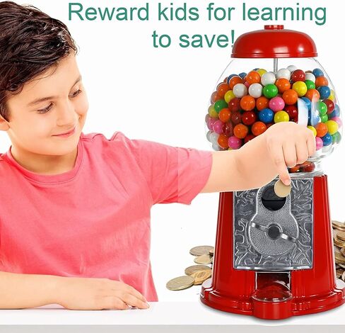Gumball Machine for Kids 12" - Heavy Duty Metal with Glass - Christmas Antique Style Bubble Gum Machine - Kids Coin Operated Toy Bank for USA Coins - Candy Dispenser - Playo (PinkF) in Saudi Arabia