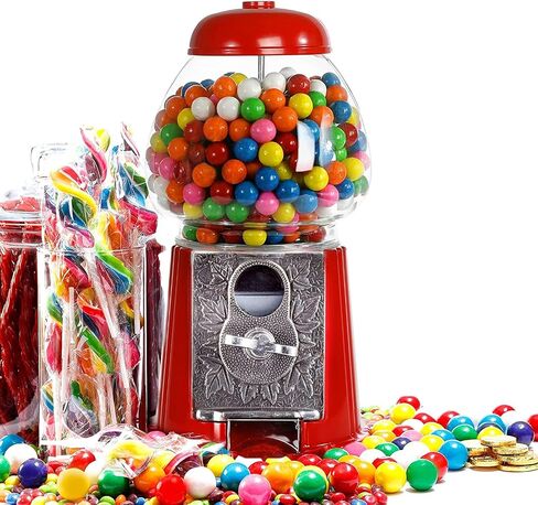 Gumball Machine for Kids 12" - Heavy Duty Metal with Glass - Christmas Antique Style Bubble Gum Machine - Kids Coin Operated Toy Bank for USA Coins - Candy Dispenser - Playo (PinkF) in Saudi Arabia