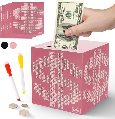Money Saving Box Challenge, Unbreakable Pink Money Box with Goal Tracker in Saudi Arabia