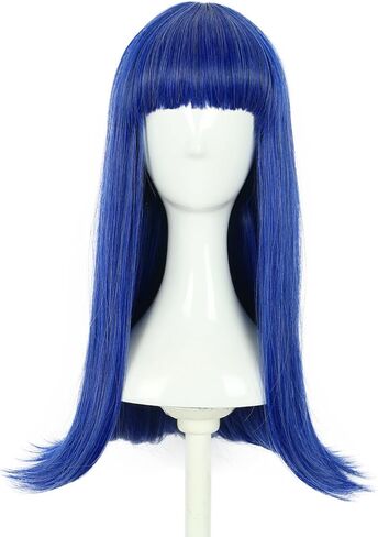 VGbeaty Girls Long Blue Wig Blunt Cut Ennui Cospaly costume Halloween Wig in Kuwait