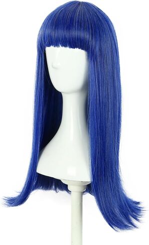 VGbeaty Girls Long Blue Wig Blunt Cut Ennui Cospaly costume Halloween Wig in Kuwait