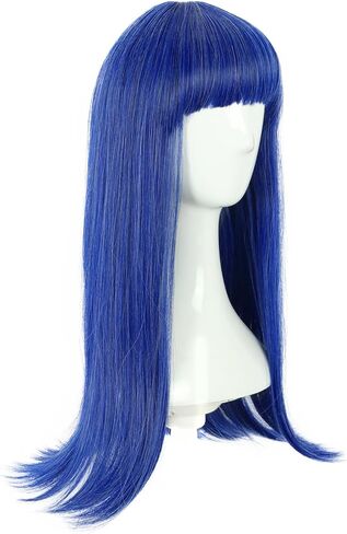 VGbeaty Girls Long Blue Wig Blunt Cut Ennui Cospaly costume Halloween Wig in Kuwait