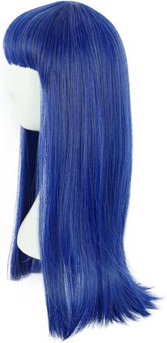 VGbeaty Girls Long Blue Wig Blunt Cut Ennui Cospaly costume Halloween Wig in Kuwait