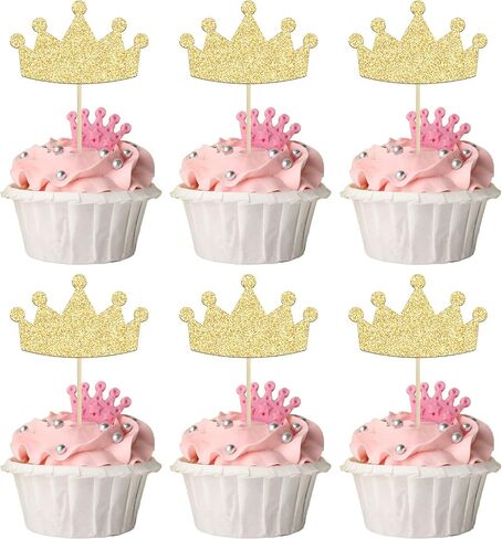 24Pcs Crown Cupcake Toppers Glitter Queen Crown Cupcake Picks for Queen Princess Theme Baby Shower Girls Wedding Birthday Party Cake Decorations Supplies Gold in Saudi Arabia