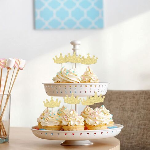 24Pcs Crown Cupcake Toppers Glitter Queen Crown Cupcake Picks for Queen Princess Theme Baby Shower Girls Wedding Birthday Party Cake Decorations Supplies Gold in Saudi Arabia