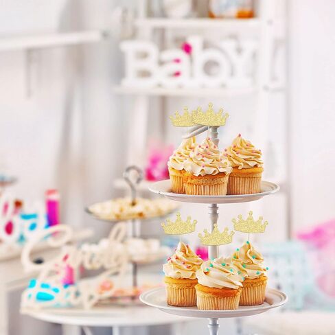 24Pcs Crown Cupcake Toppers Glitter Queen Crown Cupcake Picks for Queen Princess Theme Baby Shower Girls Wedding Birthday Party Cake Decorations Supplies Gold in Saudi Arabia