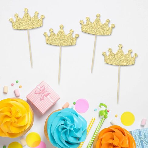24Pcs Crown Cupcake Toppers Glitter Queen Crown Cupcake Picks for Queen Princess Theme Baby Shower Girls Wedding Birthday Party Cake Decorations Supplies Gold in Saudi Arabia