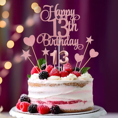 13th Birthday Cake Decorations, 13th Birthday Candles Cake Numeral Candles and Glitter Happy 13th Birthday Cake Toppers Set for Birthday Party Supplies (Rose Gold) in Kuwait