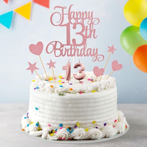 13th Birthday Cake Decorations, 13th Birthday Candles Cake Numeral Candles and Glitter Happy 13th Birthday Cake Toppers Set for Birthday Party Supplies (Rose Gold) in Kuwait