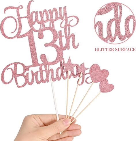 13th Birthday Cake Decorations, 13th Birthday Candles Cake Numeral Candles and Glitter Happy 13th Birthday Cake Toppers Set for Birthday Party Supplies (Rose Gold) in Kuwait