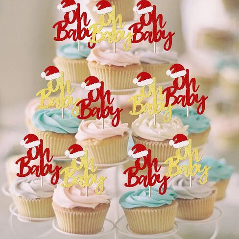 Rsstarxi 24 Pack Merry Grinchmas Cupcake Toppers Red Green Glitter Santa Hat Merry Christmas Cupcake Picks for Grinch Christmas Theme Xmas Holiday Kids Birthday Party Cake Decorations Supplies in Kuwait